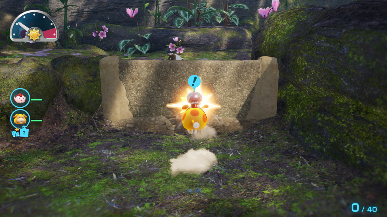 Otchin transporte un explorateur dans Pikmin 4 au milieu d’un environnement naturel